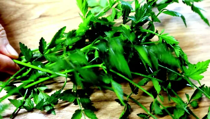 Prepare water parsley leaves for decoration.