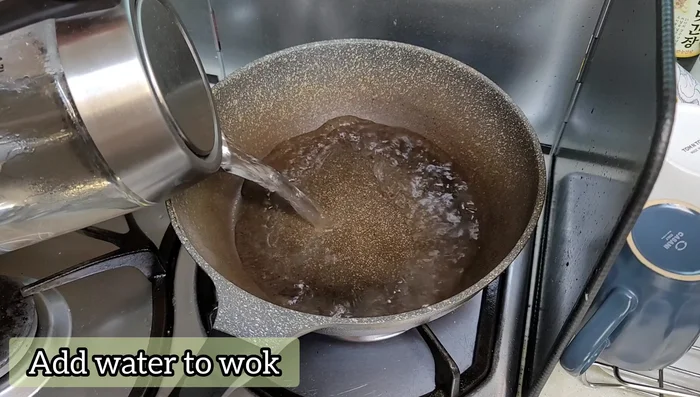 Boil water in a kettle. Add salt to the boiling water.