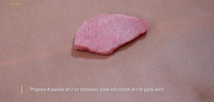 Flatten the pork loin: Place a pork loin between two sheets of parchment paper and gently pound it with a meat tenderizer until it's about 1/2 inch thick (or butterfly a thicker cut).
