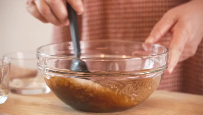 Add the beef to the marinade and let it marinate for about 30 minutes at room temperature.