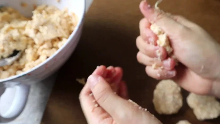 Shape the mixture into small nuggets or patties. (82.68)