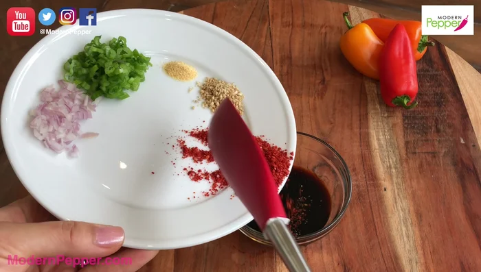 Dipping Sauce: Mix soy sauce, gochugaru, sesame seeds, garlic powder, green onions, shallots, sesame oil, and black pepper.