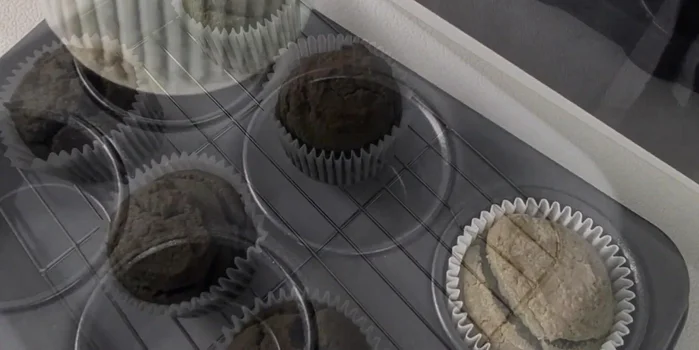 Fill the prepared muffin tins about ¾ full.
