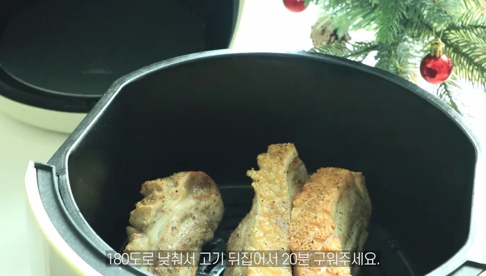 Lower temperature to 180 degrees, flip, and cook for 20 minutes.