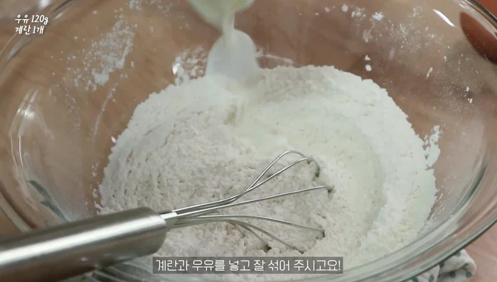 Add eggs and milk and mix well.
