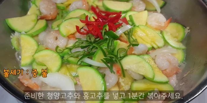 Stir-fry for 2 minutes, turning gently. Add green and red peppers and stir-fry for another minute.