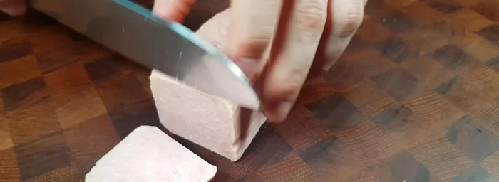 Cut the Spam into similar sizes as the zucchini.