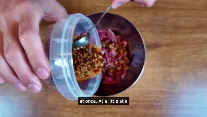 Mix the beef and marinade: Add the beef to the bowl and gently mix everything together. Taste and adjust seasoning as needed (add more soy sauce or sesame oil to balance sweetness if necessary).
