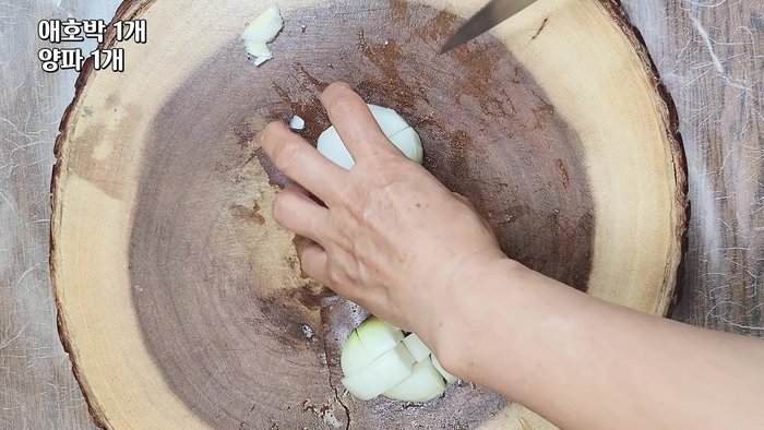 Slice zucchini into 5mm thick half-moon shapes. Dice onion. Slice radish into 5mm thick slices. Dice shiitake mushrooms into onion-sized cubes. Slice green onion into thumb-length pieces.