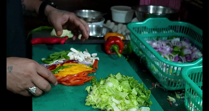 Add all the vegetables except salad leaves. Stir-fry.