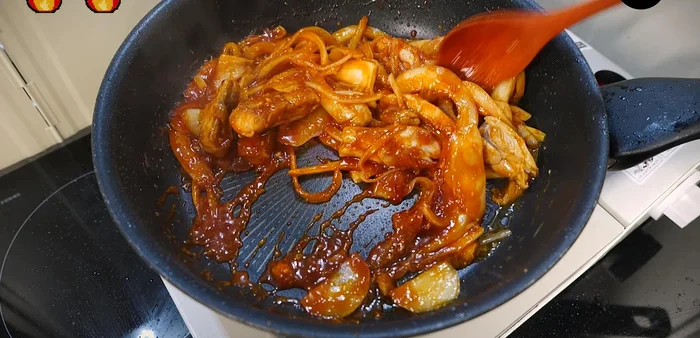 Fry everything together until the sauce is fully incorporated.