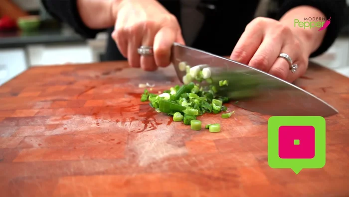 Prepare the vegetables: Finely mince the scallion and slice the onion.