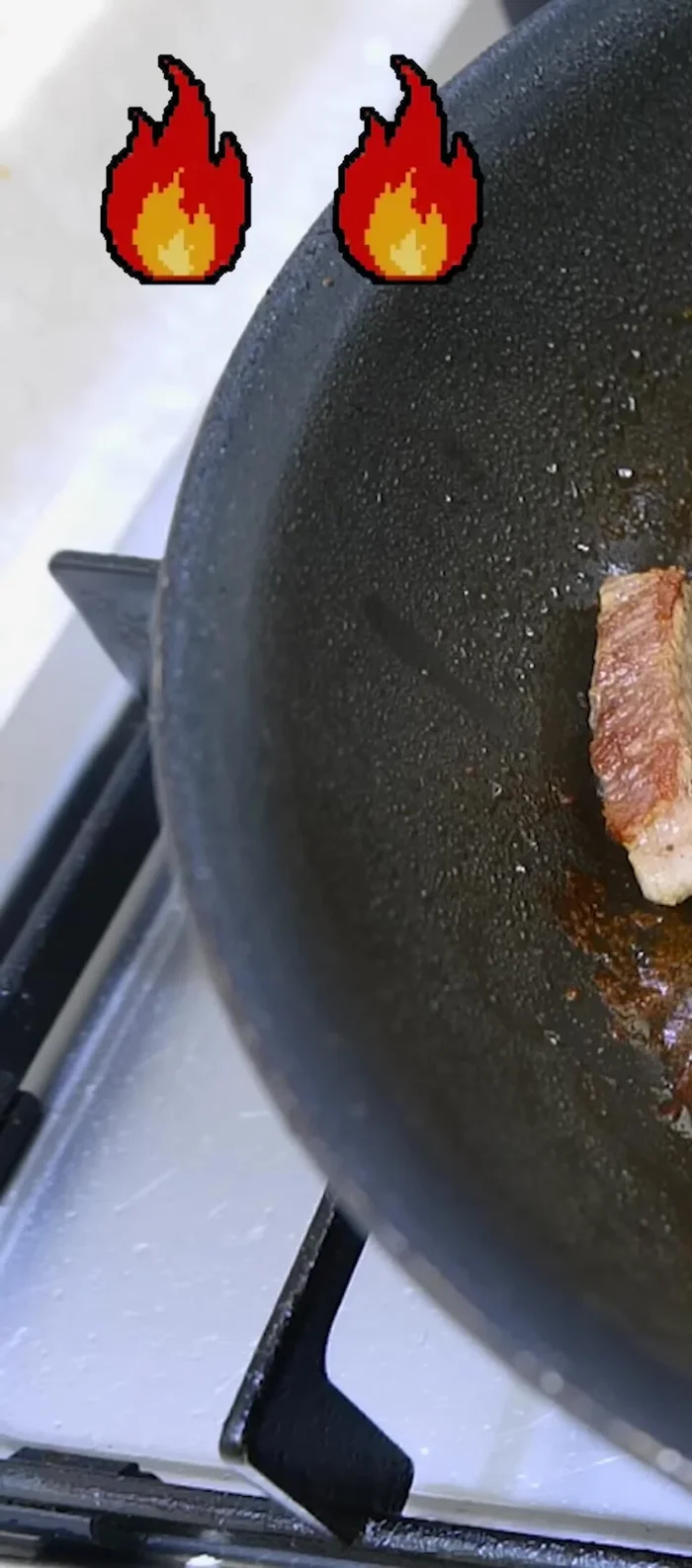 Once pork neck is cooked well and deep brown, set aside. Cut lamb tea (optional) into bite-sized pieces in the warm pork fat and drain.