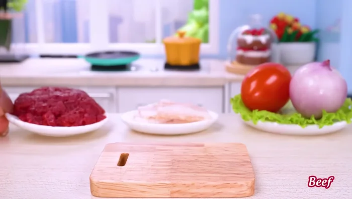 Prepare burger filling ingredients.