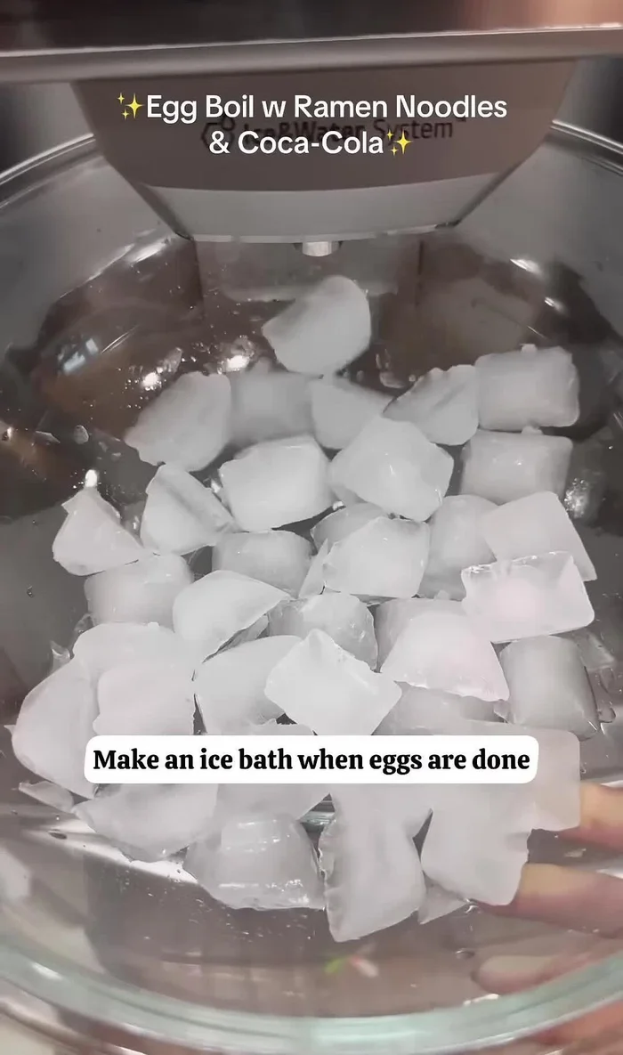 Prepare an ice bath. Once eggs are done, drain and transfer to the ice bath to help with peeling.