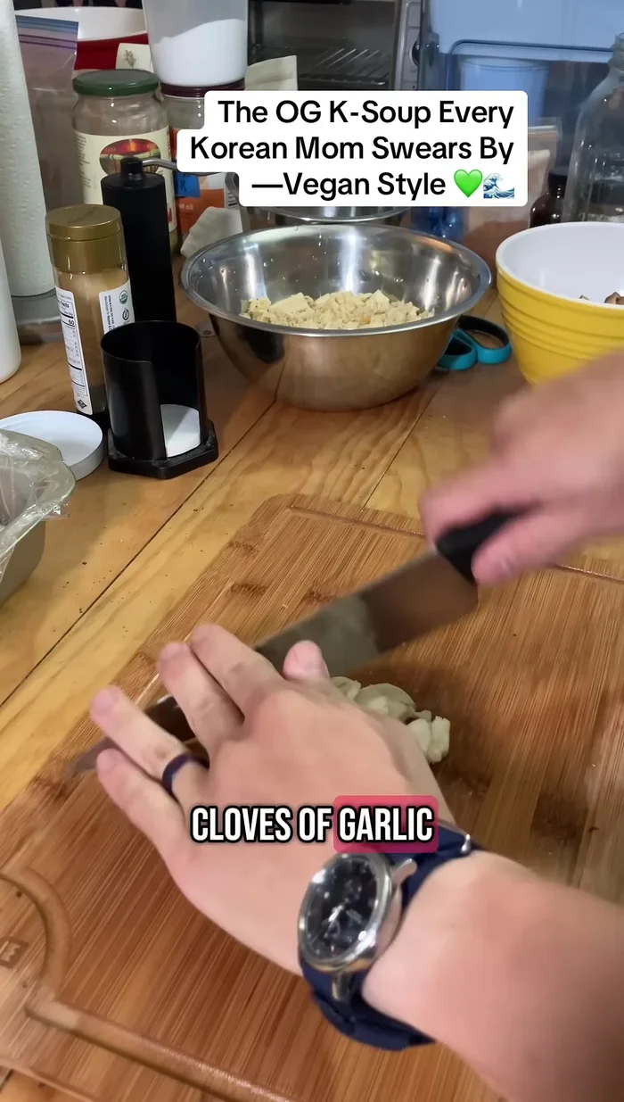 Chop 6 cloves of garlic.