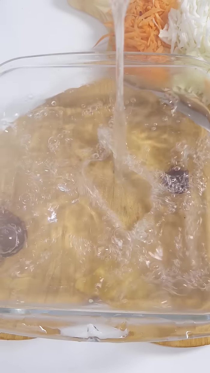 Soak raw green beans, cabbage, carrots, and onions in boiling water for a few minutes.